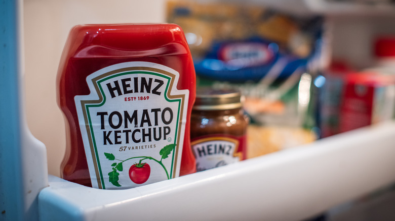 ketchup in the fridge door