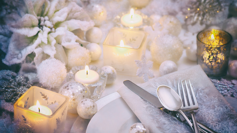 A white wintery table setting 