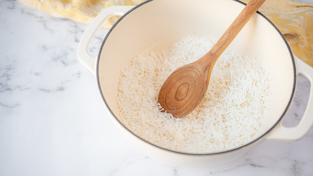 shredded coconut in a pot