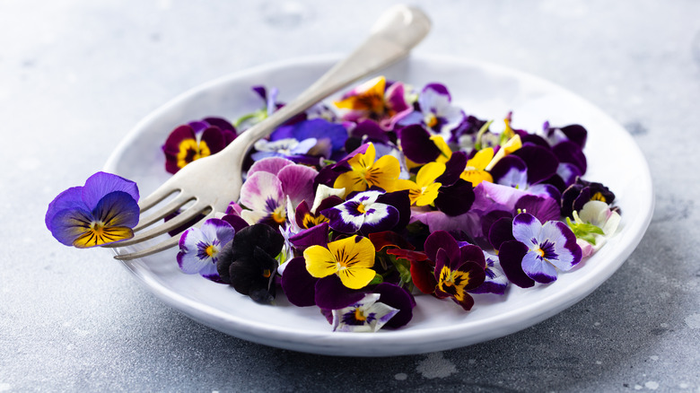 edible flowers on a plate