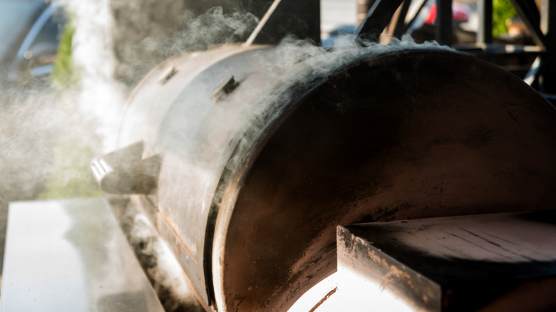 Smoker grill in process of smoking