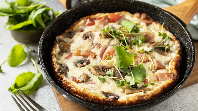 Mushroom omelet in cast iron skillet