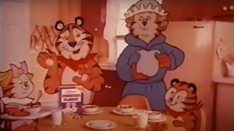 Tony the Tiger and family in a Frosted Flakes advert