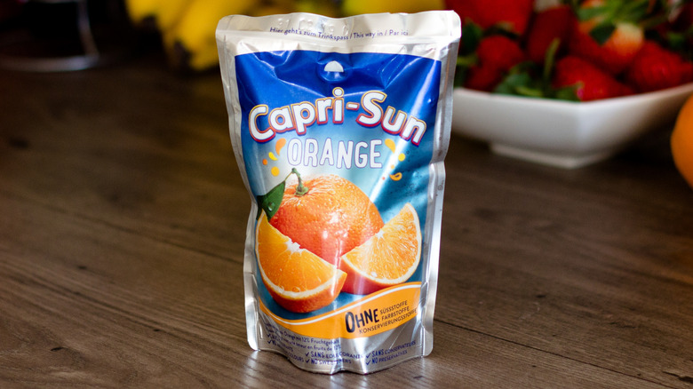 orange capri-sun juice pouch on table