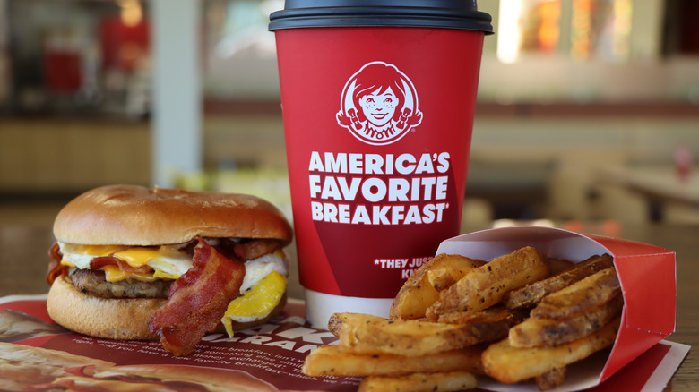 Wendy's hamburger, fries, and cup