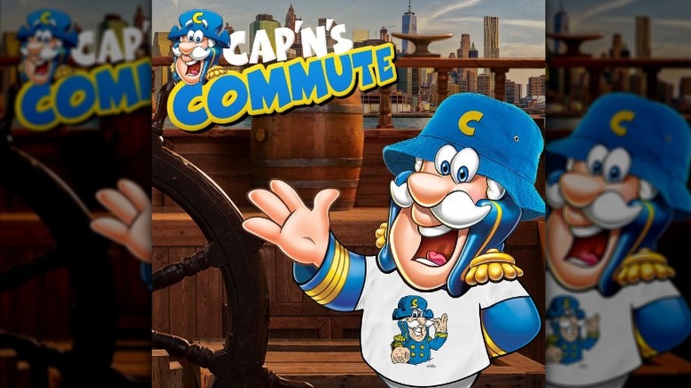 Cap'n Crunch mascot on a ship in NYC