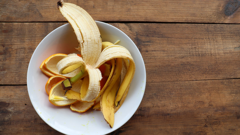 Banana peels in a bowl