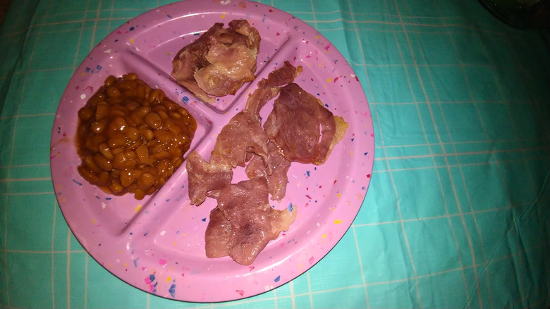 Country ham with baked beans