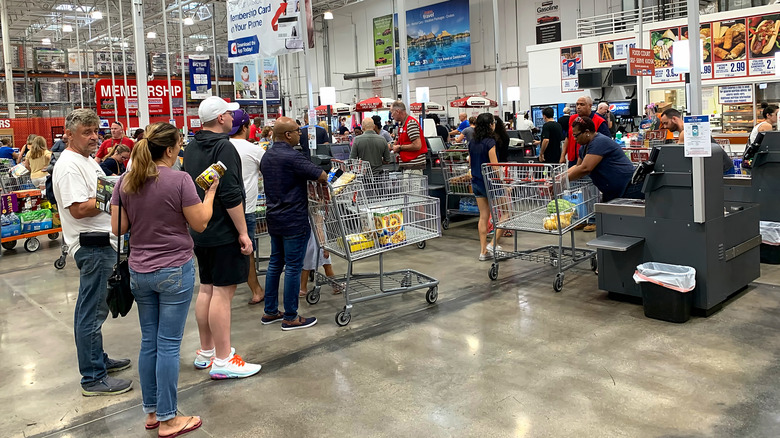 checkout line of Costco customers