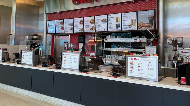 Chick-fil-a counter and kitchen