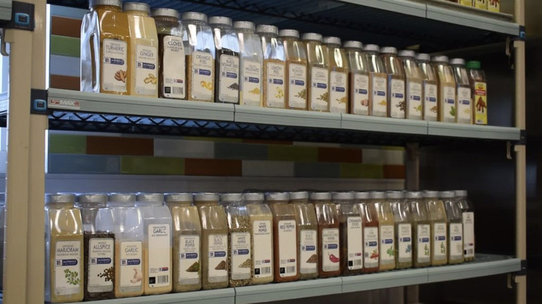 Spice shelves at Chick-fil-A test kitchen