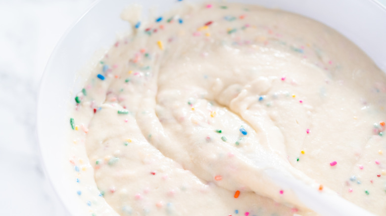 Pink batter bowl with sprinkles