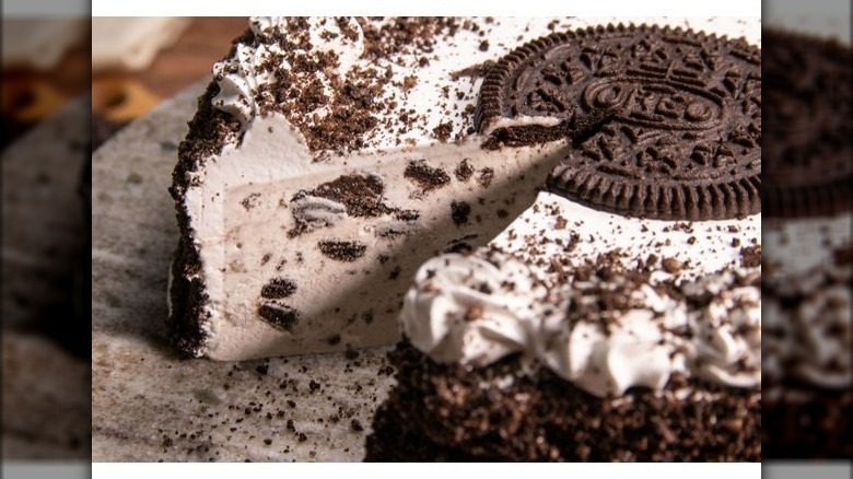 A sliced Premium Oreo Ice Cream Cake