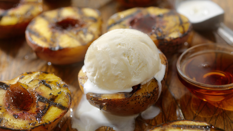 honey grilled peaches and ice cream