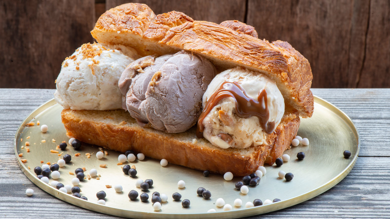 Ice cream sandwich in a croissant