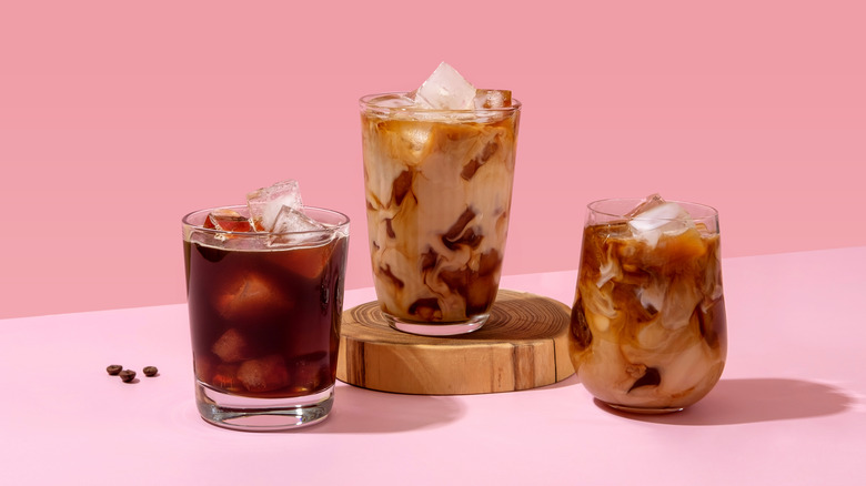 trio of iced coffees