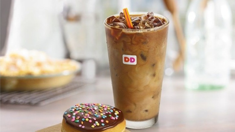 Iced coffee and a doughnut 