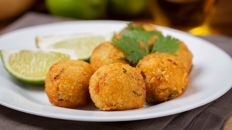 Portuguese salt cod fritters on plate