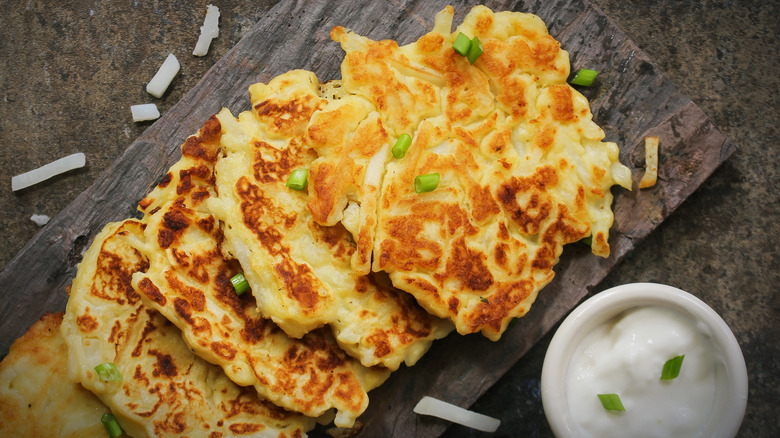 potato pancakes on wooden board