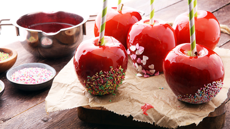 candied apples on baking paper