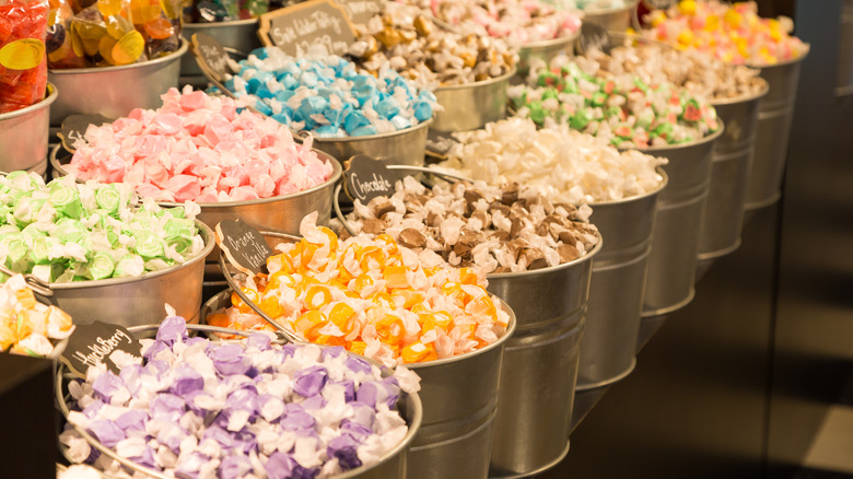 saltwater taffy in buckets