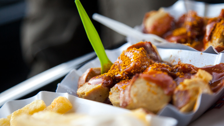Currywurst at food market