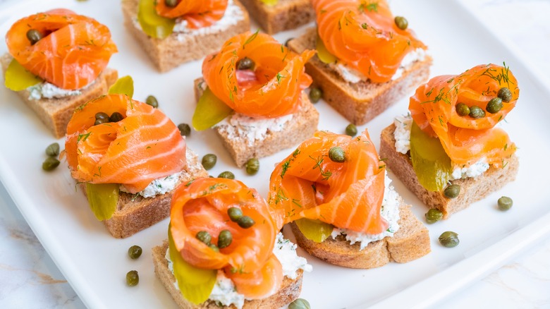 Tray of gravlax appetizers