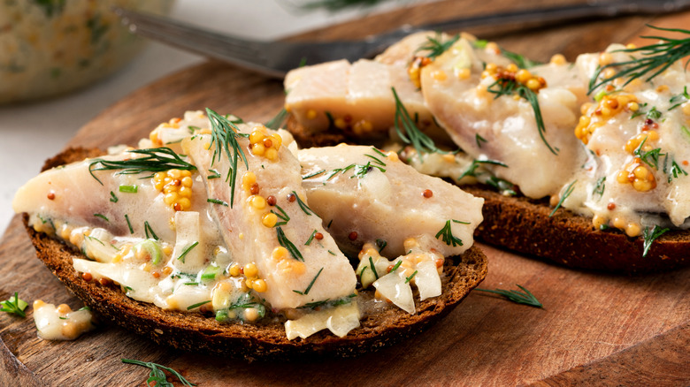 Pickled herring on rye bread