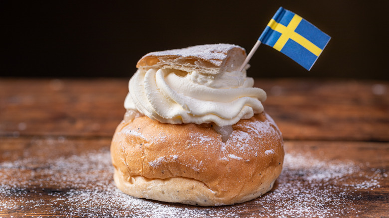 Semla with Swedish flag garnish