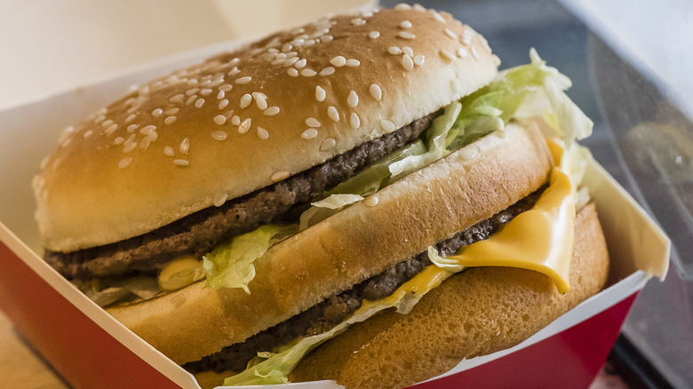 Close-up of McDonald's Big Mac hamburger