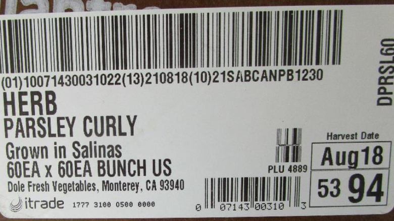 Dole's Curly Leaf Parsley product label