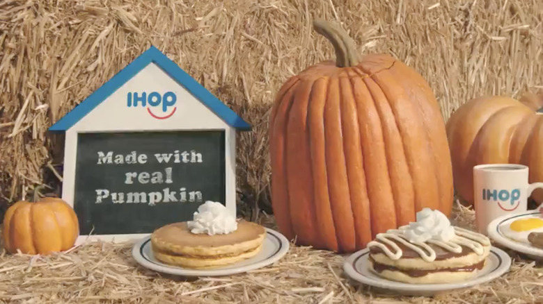 ihop pancakes next to a pumpkin