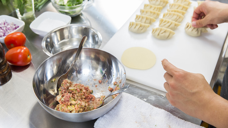 Making dumplings with Impossible meat