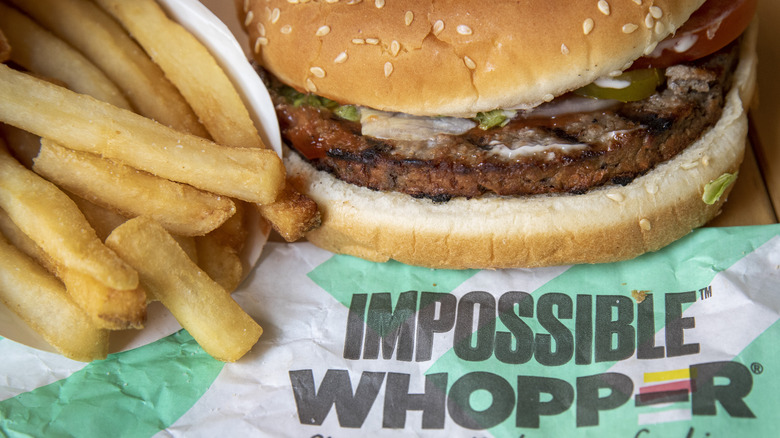 An Impossible Whopper served with fries