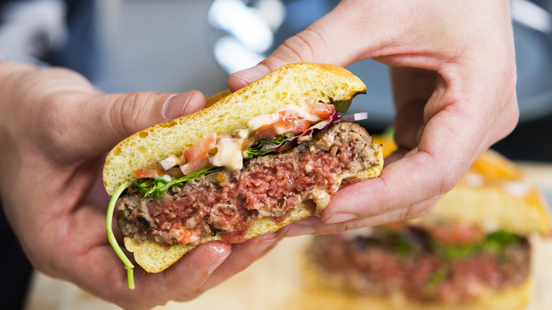 Showing off the juicy insides of an Impossible burger