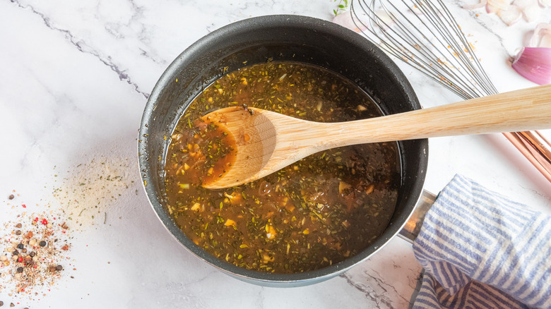 beef marinade in pot