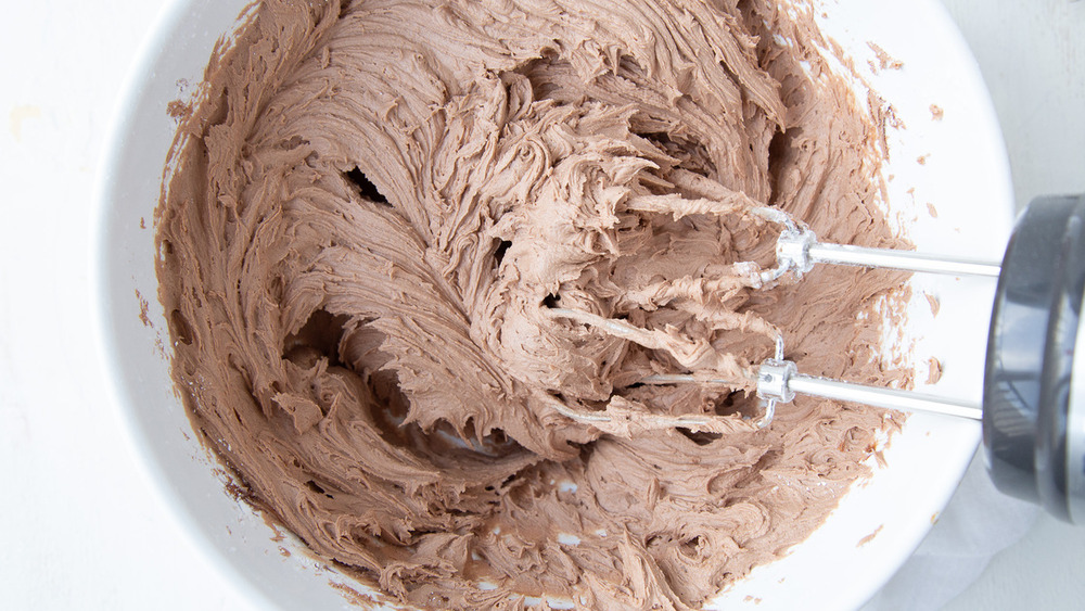 frosting in a bowl for Ina Garten's chocolate cake with a twist