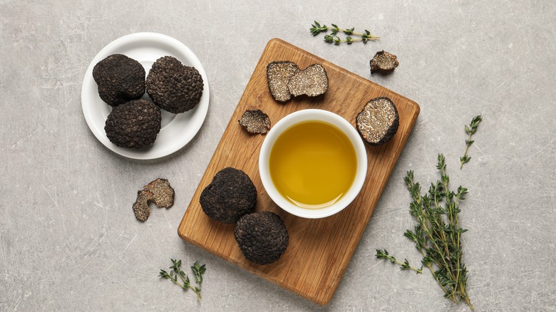 truffle, oil, and herbs