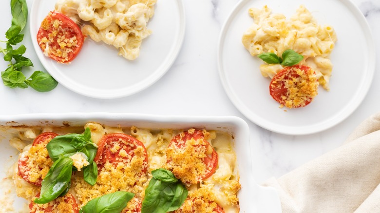 Ina Garten's mac and cheese with a twist on plates