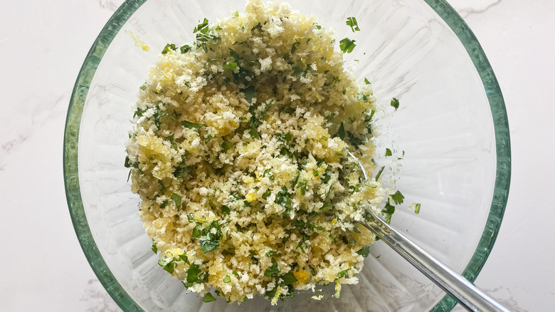 bowl with panko bread crumbs and herbs