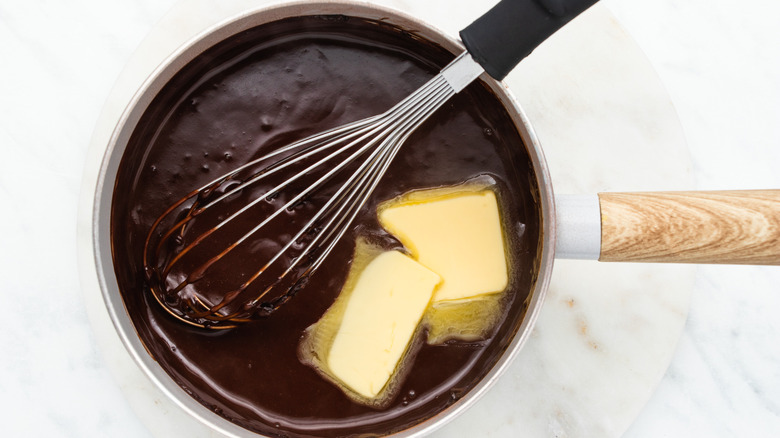 chocolate and butter in pot