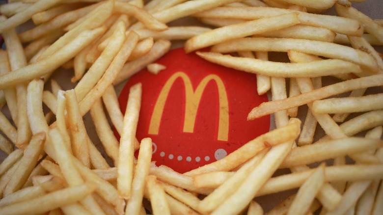 french fries arranged around McDonald's logo