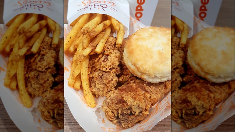 popeyes fried chicken with fries and biscuit