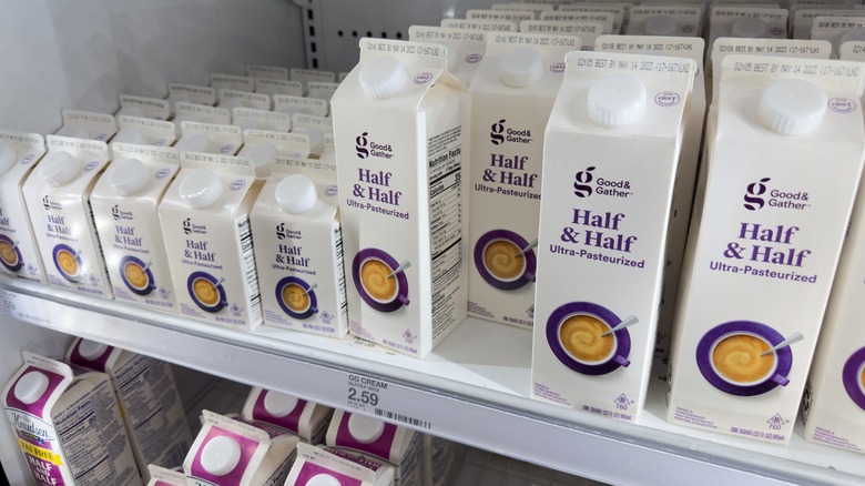 half and half cartons on shelf