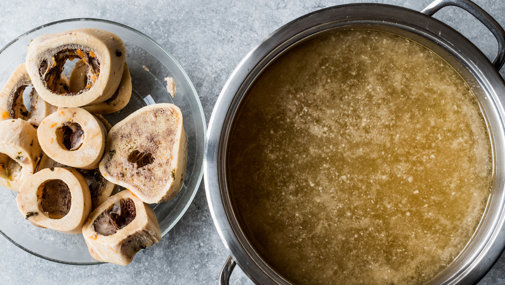 Bone Broth Bouillon in Metal Pan.