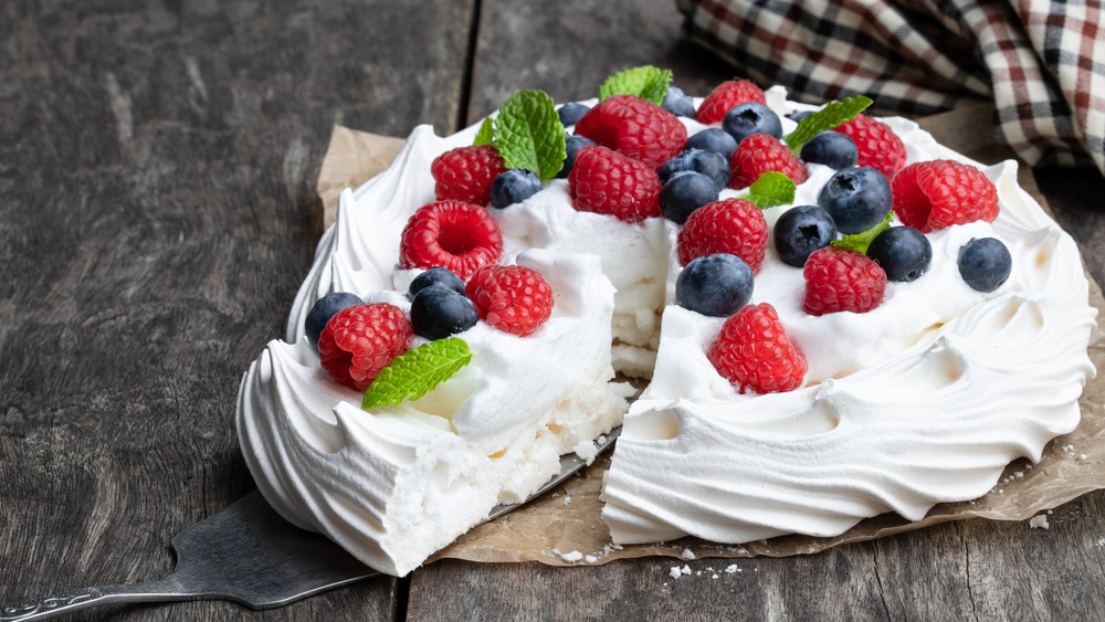 Pavlova with fresh fruit dessert