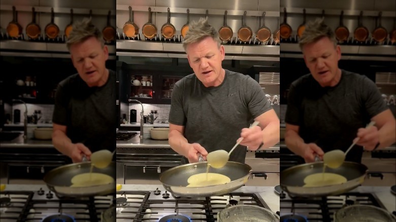 Gordon Ramsay making pancakes in his kitchen