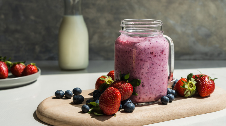 Blueberry smoothie in jar