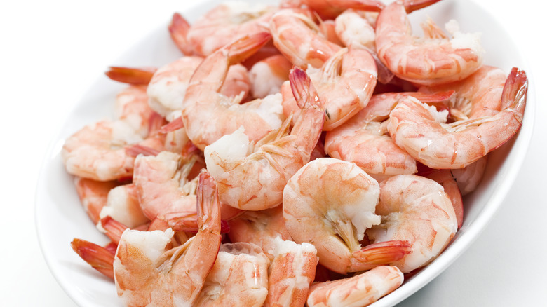 Plate of cooked shrimp