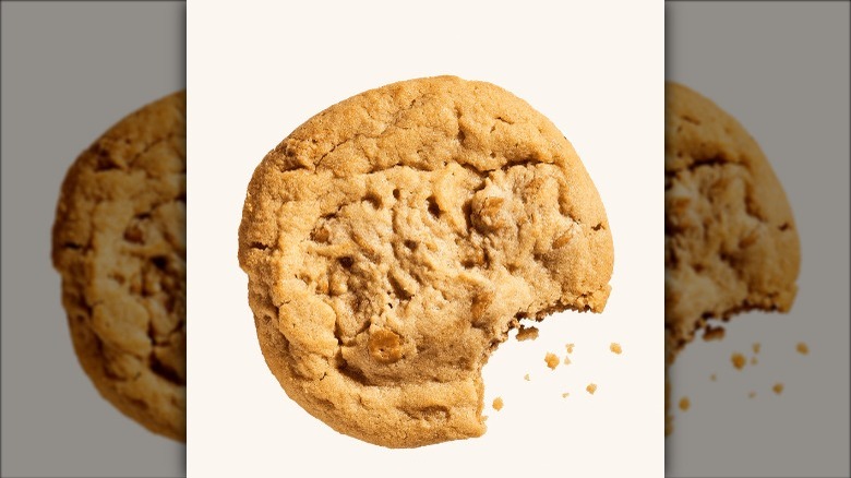 peanut butter chip cookie with bite taken out